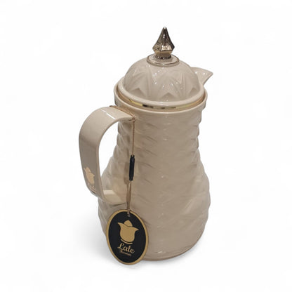 Lale Premium Diamond Design Thermos 1.0L – Elegant Cream Insulated Flask with Golden Lid, Double Wall Vacuum, and Long-Lasting Heat & Cold Retention for Coffee, Tea & Hospitality Serving - Damoo