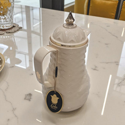 Lale Premium Diamond Design Thermos 1.0L – Elegant Cream Insulated Flask with Golden Lid, Double Wall Vacuum, and Long-Lasting Heat & Cold Retention for Coffee, Tea & Hospitality Serving - Damoo