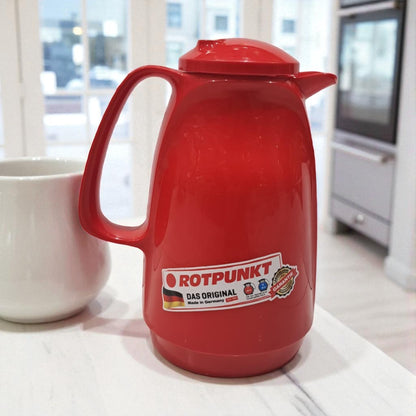 ROTPUNKT Red Insulated Thermos Jug 1.0L – Classic Double-Wall Vacuum Flask with Secure Lid, Durable Plastic Body, and Long-Lasting Heat & Cold Retention for Everyday Use - Damoo