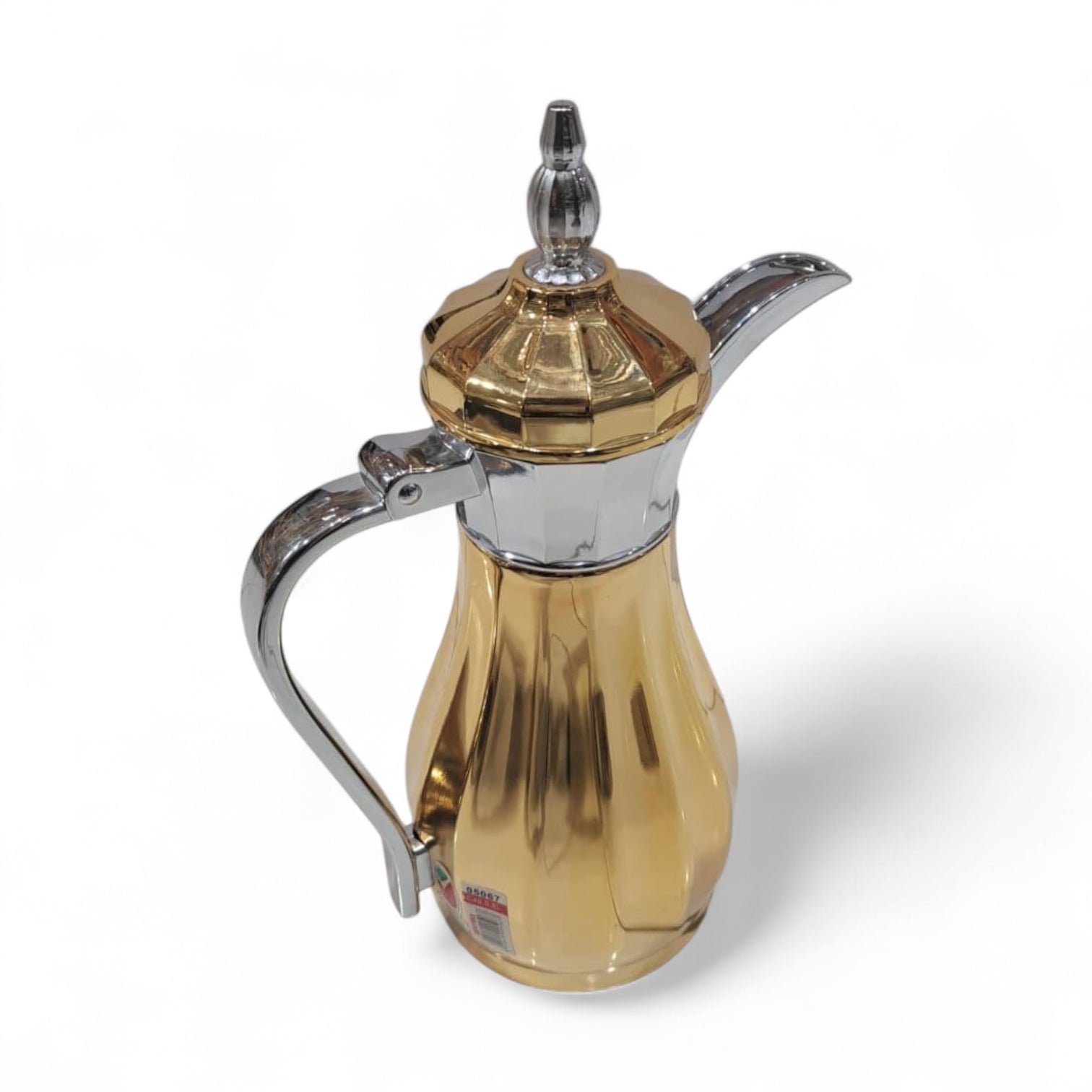 Luxury Gold & Silver Arabic Dallah Thermos 1.0L – Elegant Double-Wall Insulated Coffee & Tea Flask with Chrome Handle and Lid, Premium Heat Retention, Ideal for Majlis, Ramadan & Home Use - Damoo