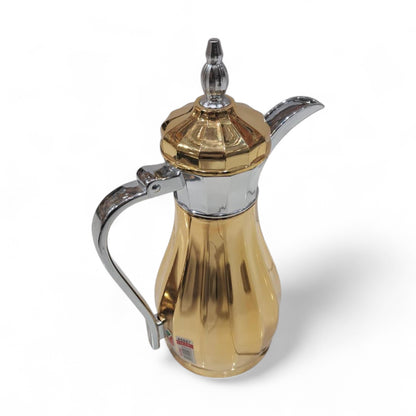 Luxury Gold & Silver Arabic Dallah Thermos 1.0L – Elegant Double-Wall Insulated Coffee & Tea Flask with Chrome Handle and Lid, Premium Heat Retention, Ideal for Majlis, Ramadan & Home Use - Damoo