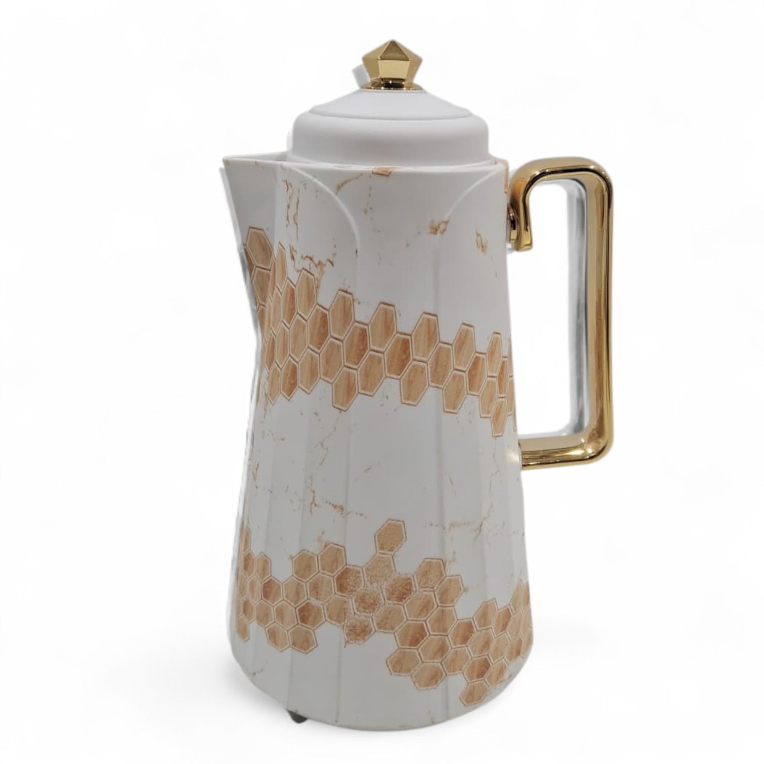 HAMID  Vacuum Flask – Luxury Honeycomb Pattern Thermal Jug with Golden Lid & Handle | Elegant Insulated Coffee & Tea Pot, Double-Wall Heat Retention for Home, Office & Gifting - Damoo