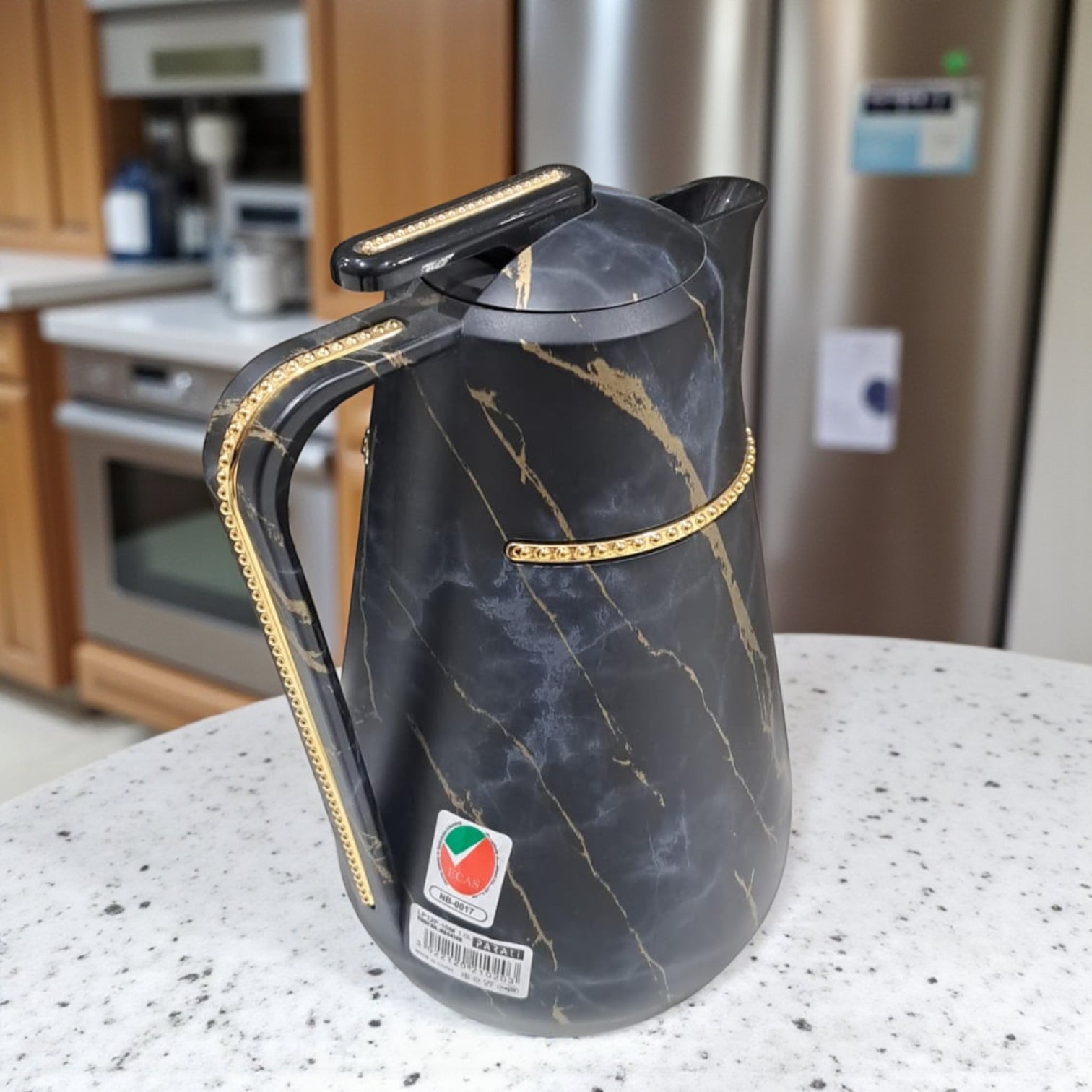 Parati 1 Liter Luxury Black Marble Vacuum Flask – Elegant Gold-Trim Insulated Coffee & Tea Jug | Double-Wall Thermal Carafe for Hot & Cold Drinks - Damoo