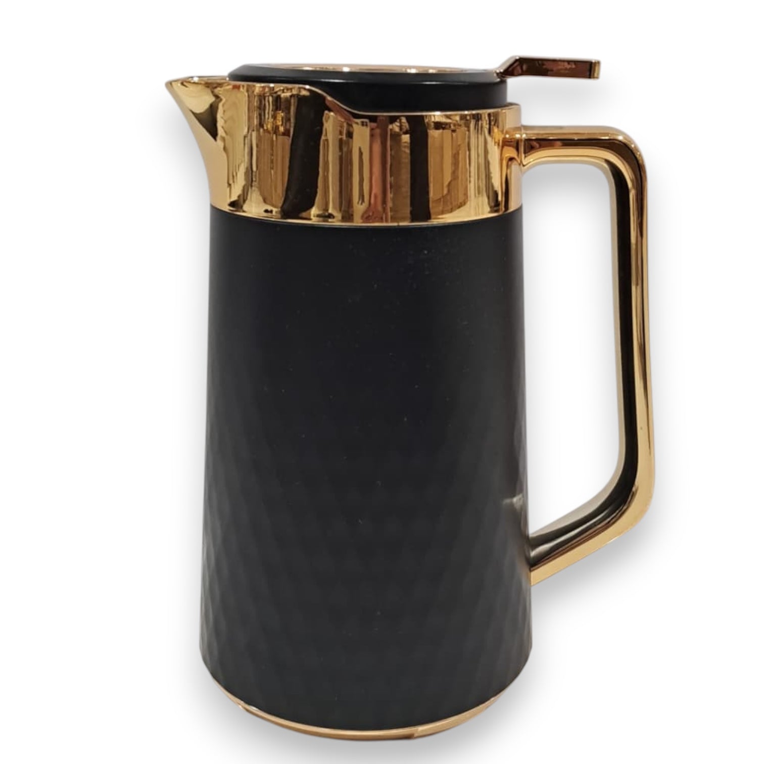 Lavin Luxe 0.7 Liter Premium Black & Gold Vacuum Flask – Elegant Insulated Coffee & Tea Pot | Double-Wall Thermal Jug with Modern Diamond Texture Design - Damoo