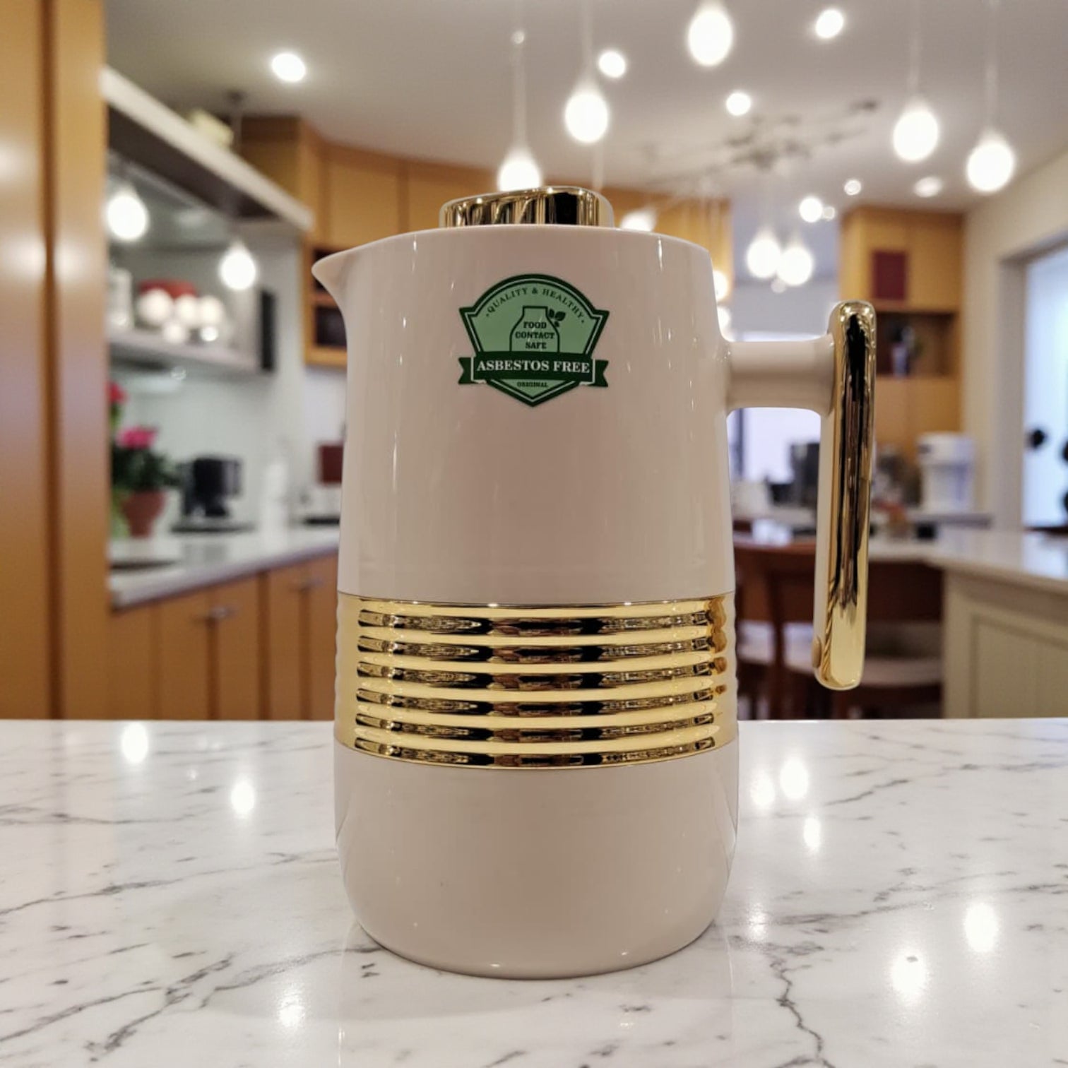 Lavin Glory 0.6 Liter Premium Beige & Gold Vacuum Flask – Elegant Thermal Coffee & Tea Pot | Double-Wall Insulated Jug for Hot & Cold Beverages - Damoo