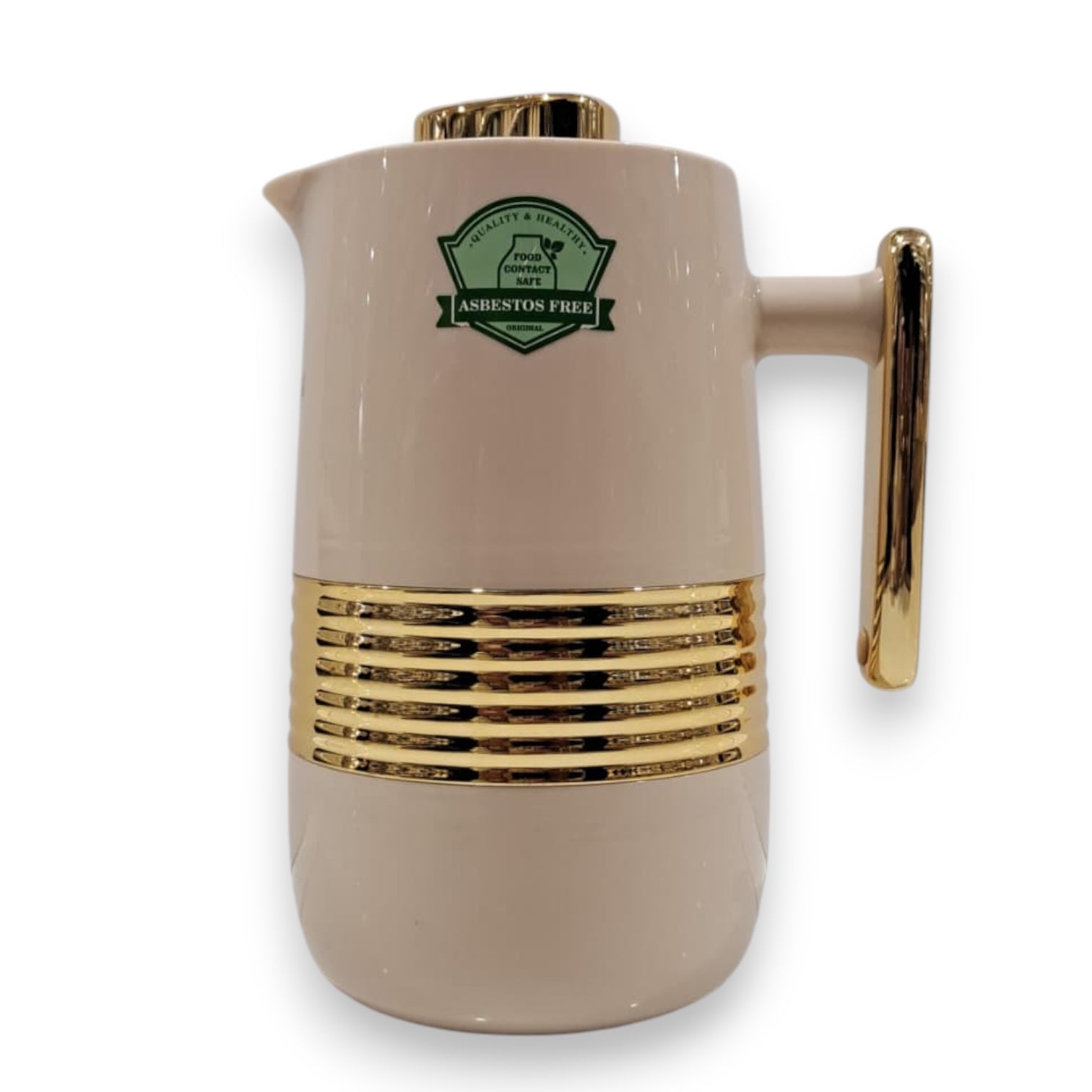Lavin Glory 0.6 Liter Premium Beige & Gold Vacuum Flask – Elegant Thermal Coffee & Tea Pot | Double-Wall Insulated Jug for Hot & Cold Beverages - Damoo