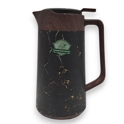 Lavin Luxurious Life 1L Black Marble & Wood Finish Vacuum Flask – Elegant Thermal Coffee & Tea Pot | Double-Wall Insulated Jug for Hot & Cold Drinks - Damoo
