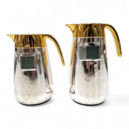 Palermo Temperature Thermos Dallah FL-333 – Pack of 2 Jugs (1.0L + 0.7L) | Smart Temperature Display Coffee & Tea Flask Set | Gold & Silver Vacuum Insulated Thermos - Damoo