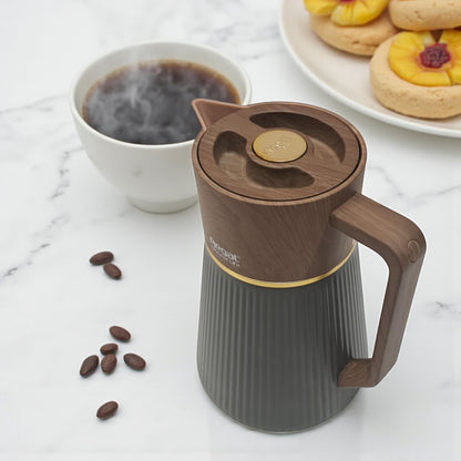 Regal 0.5L Thermal Coffee Carafe – Stylish Double-Wall Vacuum Flask, Elegant Wood-Finish Lid & Handle, Modern Design, Durable Hot & Cold Beverage Server