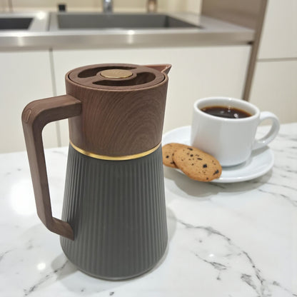 Regal 0.5L Thermal Coffee Carafe – Stylish Double-Wall Vacuum Flask, Elegant Wood-Finish Lid & Handle, Modern Design, Durable Hot & Cold Beverage Server