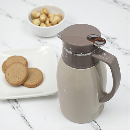 Regal 1.0L Thermal Coffee Carafe – Stainless Steel Double-Wall Vacuum Jug with Glass Refill, Leak-Proof Lid, Long Heat Retention & Elegant Beige Design for Hot and Cold Beverages