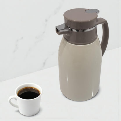 Regal 1.0L Thermal Coffee Carafe – Stainless Steel Double-Wall Vacuum Jug with Glass Refill, Leak-Proof Lid, Long Heat Retention & Elegant Beige Design for Hot and Cold Beverages