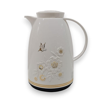 Regal 1.0 Liter Premium Floral Vacuum Flask – Double Wall Insulated Coffee & Tea Thermos with Embossed Design, Elegant Lid & Comfortable Handle – Ideal for Home, Office, and Gifting
