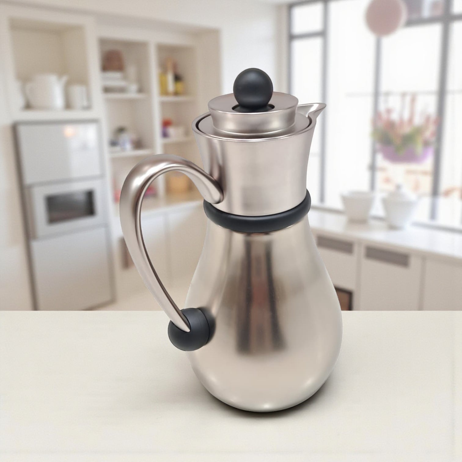 Najib Modern Style Stainless Steel Vacuum Flask Set – 0.7L & 1.0L Double-Wall Insulated Thermos Jugs | Elegant Brushed Silver Finish, Leak-Proof Design & Ergonomic Handle for Hot & Cold Beverages - Damoo