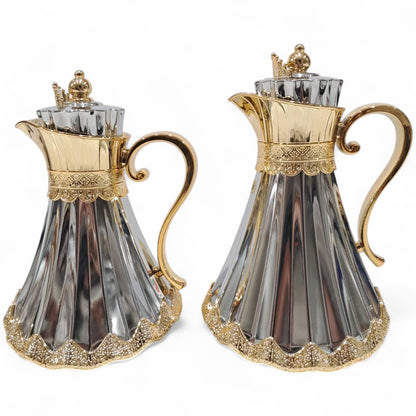 Najib Premium Quality Vacuum Flask Set – 0.7L & 1.0L | Elegant Double-Wall Insulated Jugs with Crown Lid & Ornate Handle | Ideal for Hot & Cold Beverages | Modern Style Collection - Damoo