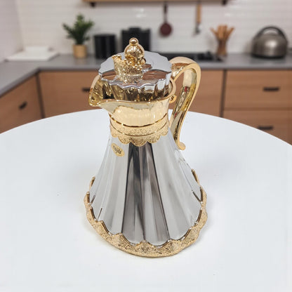 Najib Premium Quality Vacuum Flask Set – 0.7L & 1.0L | Elegant Double-Wall Insulated Jugs with Crown Lid & Ornate Handle | Ideal for Hot & Cold Beverages | Modern Style Collection - Damoo