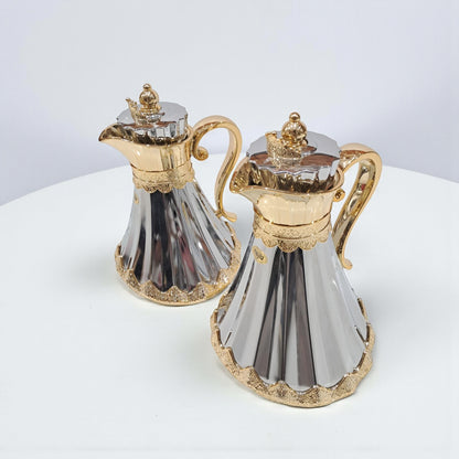 Najib Premium Quality Vacuum Flask Set – 0.7L & 1.0L | Elegant Double-Wall Insulated Jugs with Crown Lid & Ornate Handle | Ideal for Hot & Cold Beverages | Modern Style Collection - Damoo