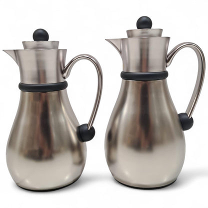 Najib Modern Style Stainless Steel Vacuum Flask Set – 0.7L & 1.0L Double-Wall Insulated Thermos Jugs | Elegant Brushed Silver Finish, Leak-Proof Design & Ergonomic Handle for Hot & Cold Beverages - Damoo