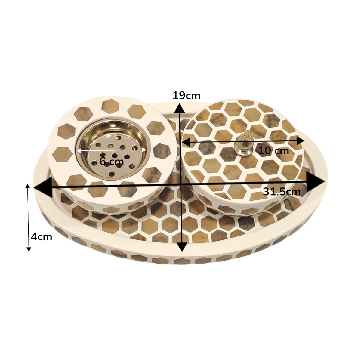 Luxury Hexagonal Mosaic Bukhoor & Mabkhara Set with Lid and Tray – Elegant Polyresin Home Fragrance Holder for Incense and Bakhoor Display - Damoo