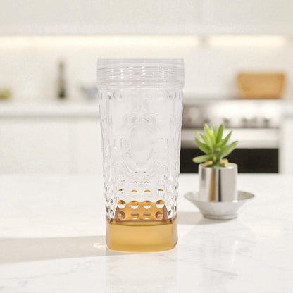 Luxury Clear Plastic Water Bottle with Gold Lid & Base – Reusable Textured Hydration Bottle for Home, Office, Gym & Travel – Elegant BPA-Free Design for Everyday Use - Damoo
