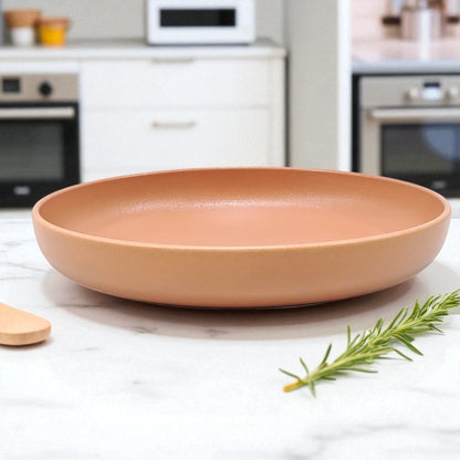 Matte Terracotta Ceramic Serving Plate – Modern Round Flat Dish for Dining, Snacks, Appetizers & Home Décor – Durable Stoneware Dinner Plate for Everyday Use - Damoo