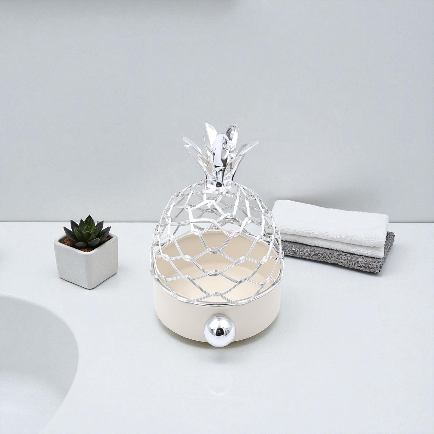 Elegant Decorative Pineapple Jar with Metallic Lid – Modern Home Décor Centerpiece for Table, Living Room, or Entryway – Luxury Art Piece with Contemporary Design - Damoo