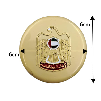 UAE National Emblem Round Metal Badge – Elegant Golden Finish Pin with Official Eagle Crest for National Day, Flag Day, and Corporate Celebrations - Damoo