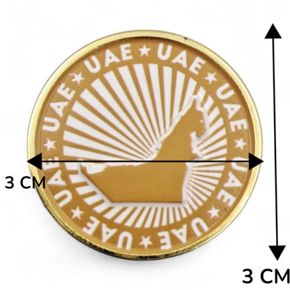 UAE National Map Round Badge – Elegant Golden Metal Pin with Radiant Design for National Day, Flag Day, and Patriotic Celebrations - Damoo