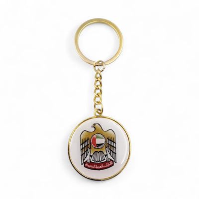 UAE National Emblem Metal Keychain – Premium Golden Keyring with Round Logo Design for National Day, Flag Day, and Patriotic Gifts - Damoo