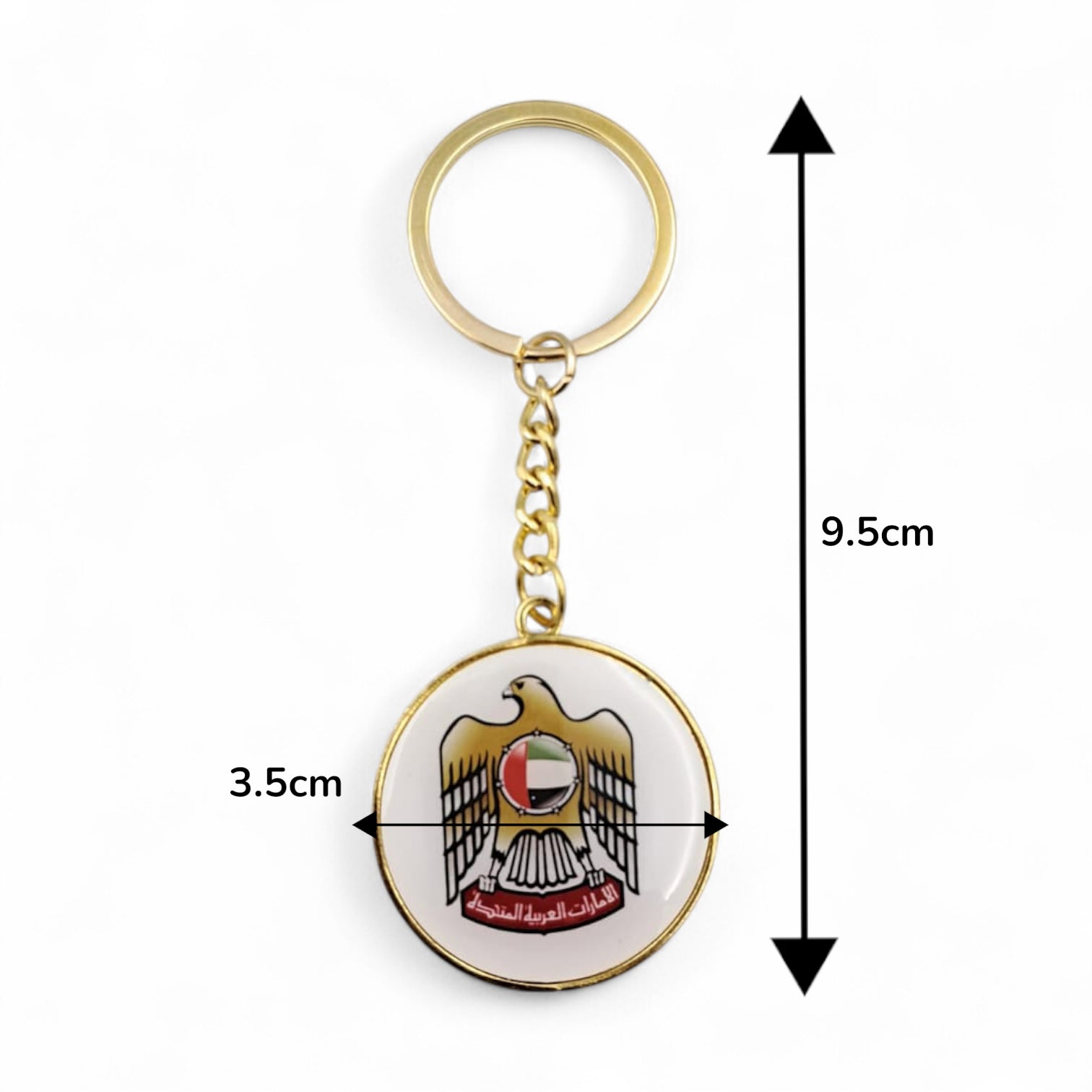 UAE National Emblem Metal Keychain – Premium Golden Keyring with Round Logo Design for National Day, Flag Day, and Patriotic Gifts - Damoo