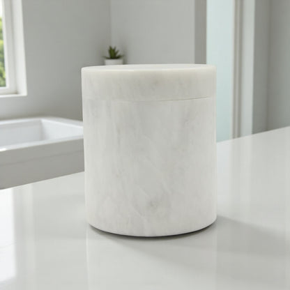 مرطبان رخامي فاخر للتخزين مع غطاء - علبة أسطوانية أنيقة لتنظيم بهارات المطبخ، ومستلزمات الحمام، والمجوهرات، وديكورات المنزل