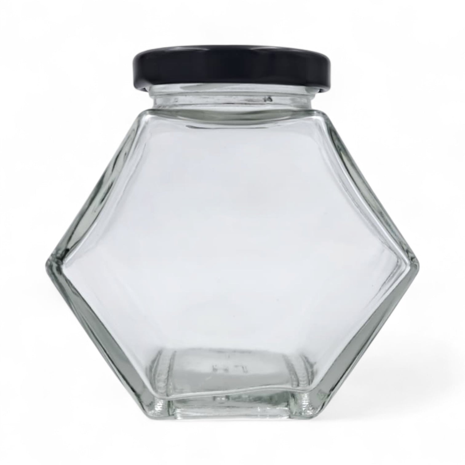 Hexagon Glass Storage Jar with Black Lid – Airtight Honey & Spice Container | Clear Food Jar for Sugar, Coffee, Jams & Kitchen Organization