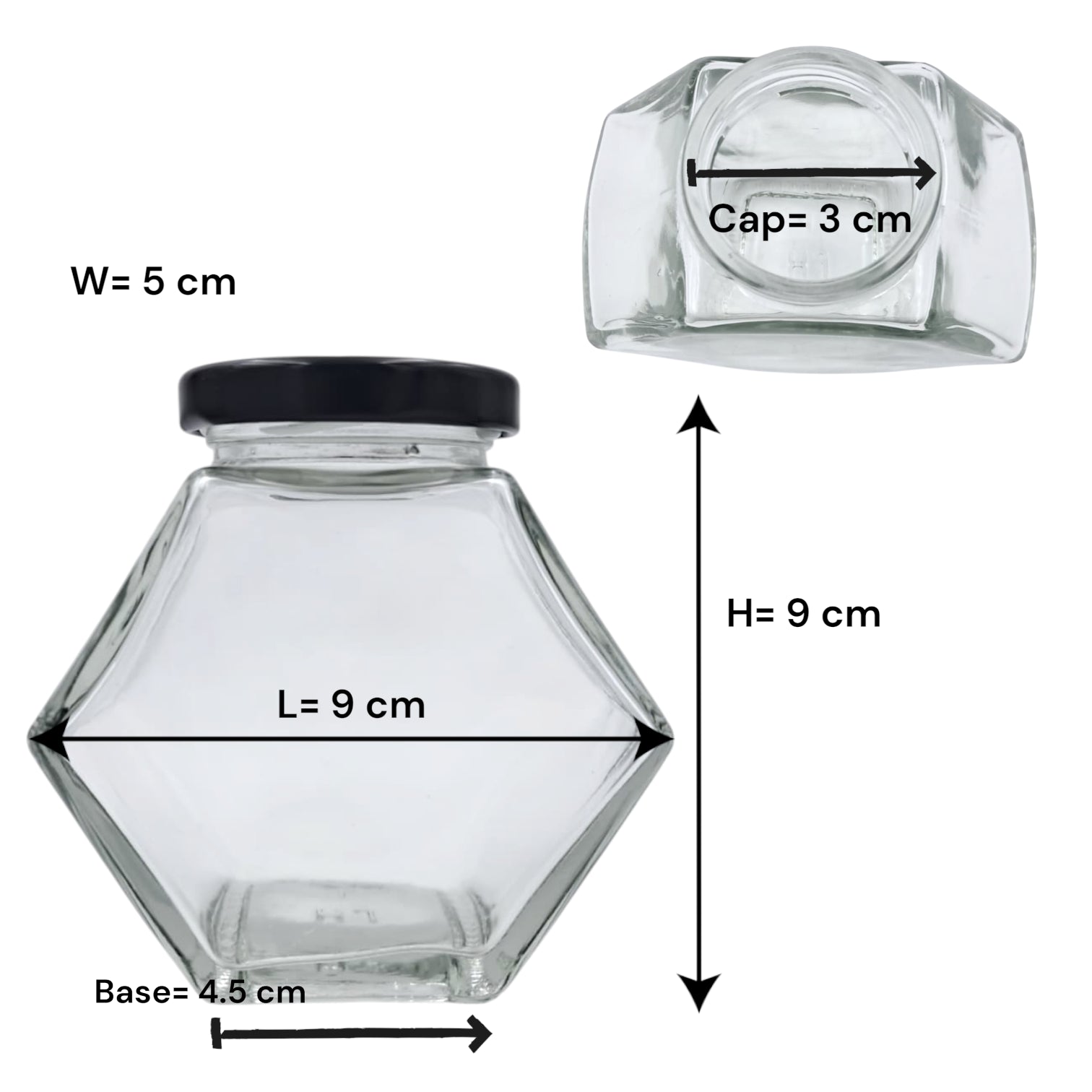 Hexagon Glass Storage Jar with Black Lid – Airtight Honey & Spice Container | Clear Food Jar for Sugar, Coffee, Jams & Kitchen Organization