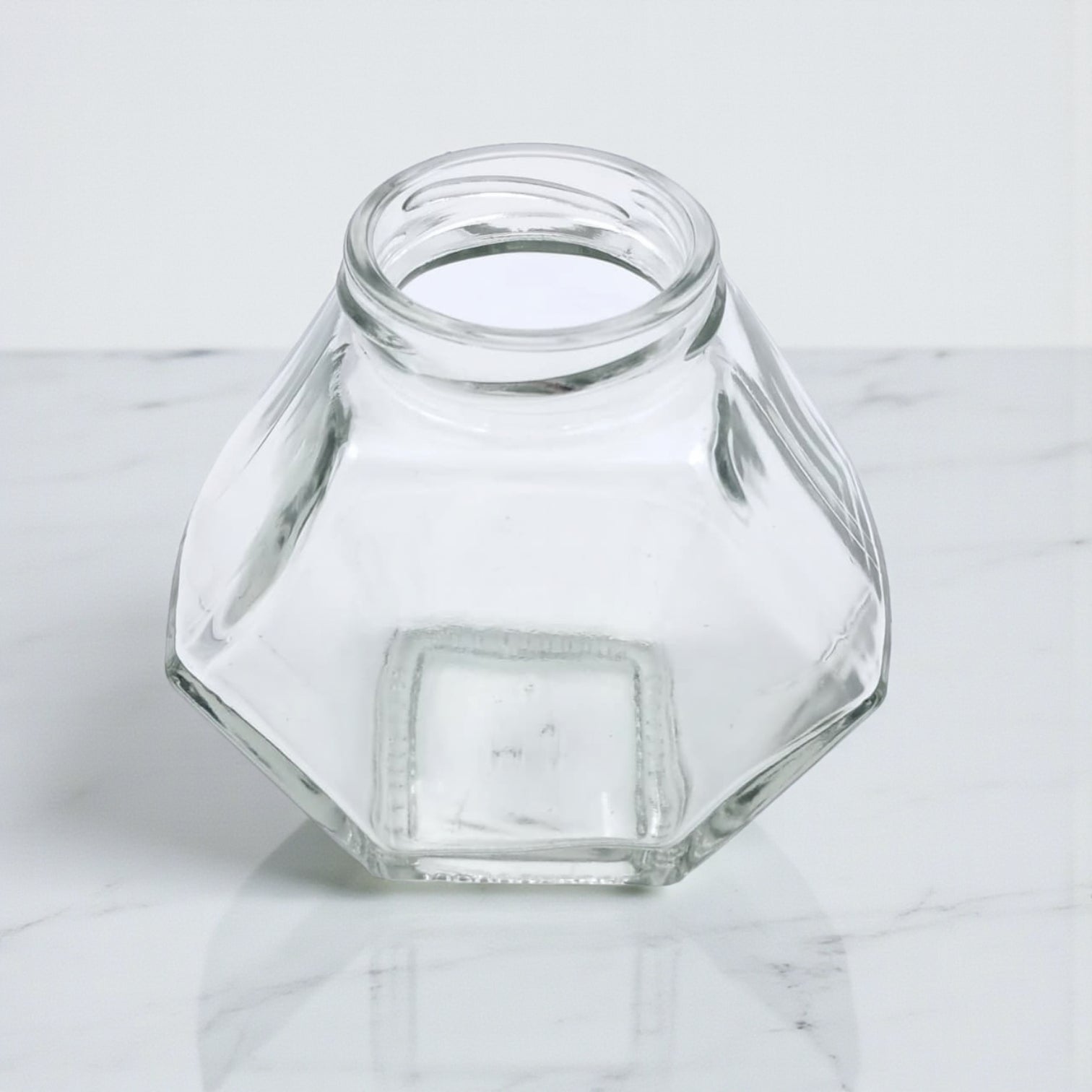 Hexagon Glass Storage Jar with Black Lid – Airtight Honey & Spice Container | Clear Food Jar for Sugar, Coffee, Jams & Kitchen Organization