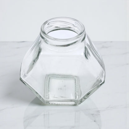 Hexagon Glass Storage Jar with Black Lid – Airtight Honey & Spice Container | Clear Food Jar for Sugar, Coffee, Jams & Kitchen Organization
