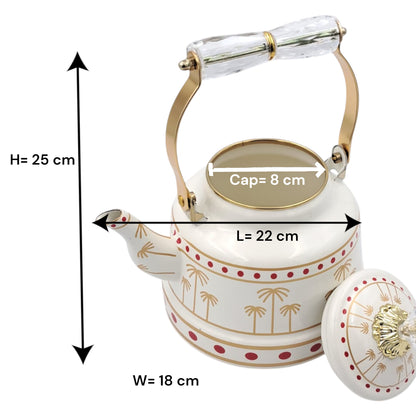 Simba Mkubwa Enamel Tea Kettle – Elegant Palm Tree Design with Crystal Handle | Decorative Water & Coffee Kettle for Stovetop and Home Use