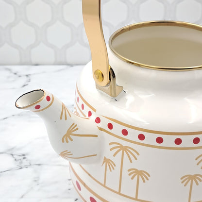 Simba Mkubwa Enamel Tea Kettle – Elegant Palm Tree Design with Crystal Handle | Decorative Water & Coffee Kettle for Stovetop and Home Use