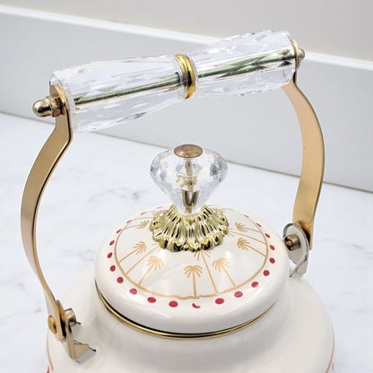 Simba Mkubwa Enamel Tea Kettle – Elegant Palm Tree Design with Crystal Handle | Decorative Water & Coffee Kettle for Stovetop and Home Use