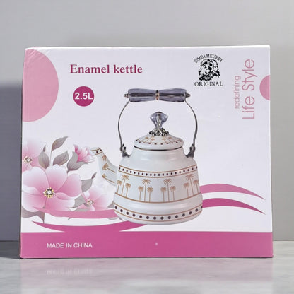 Simba Mkubwa Enamel Tea Kettle – Elegant Palm Tree Design with Crystal Handle | Decorative Water & Coffee Kettle for Stovetop and Home Use