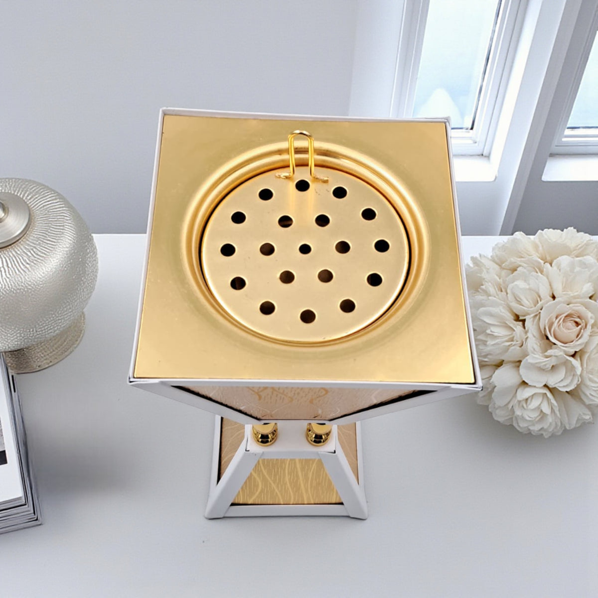 Luxury Gold & Silver Bakhoor Burner – Modern Dual-Tone Arabic Mabkhara | Aluminum Alloy Incense Holder for Oud, Bukhoor & Home Décor
