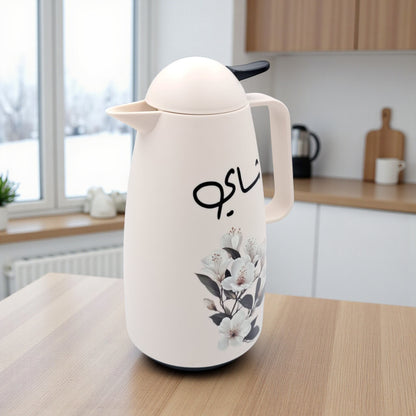 Crystal House Floral Thermos Flask for Tea  – Elegant Flower Print Insulated Flask 1L | Heat Retention Vacuum Jug | Durable & Stylish Serving Pot for Home, Office, or Gatherings