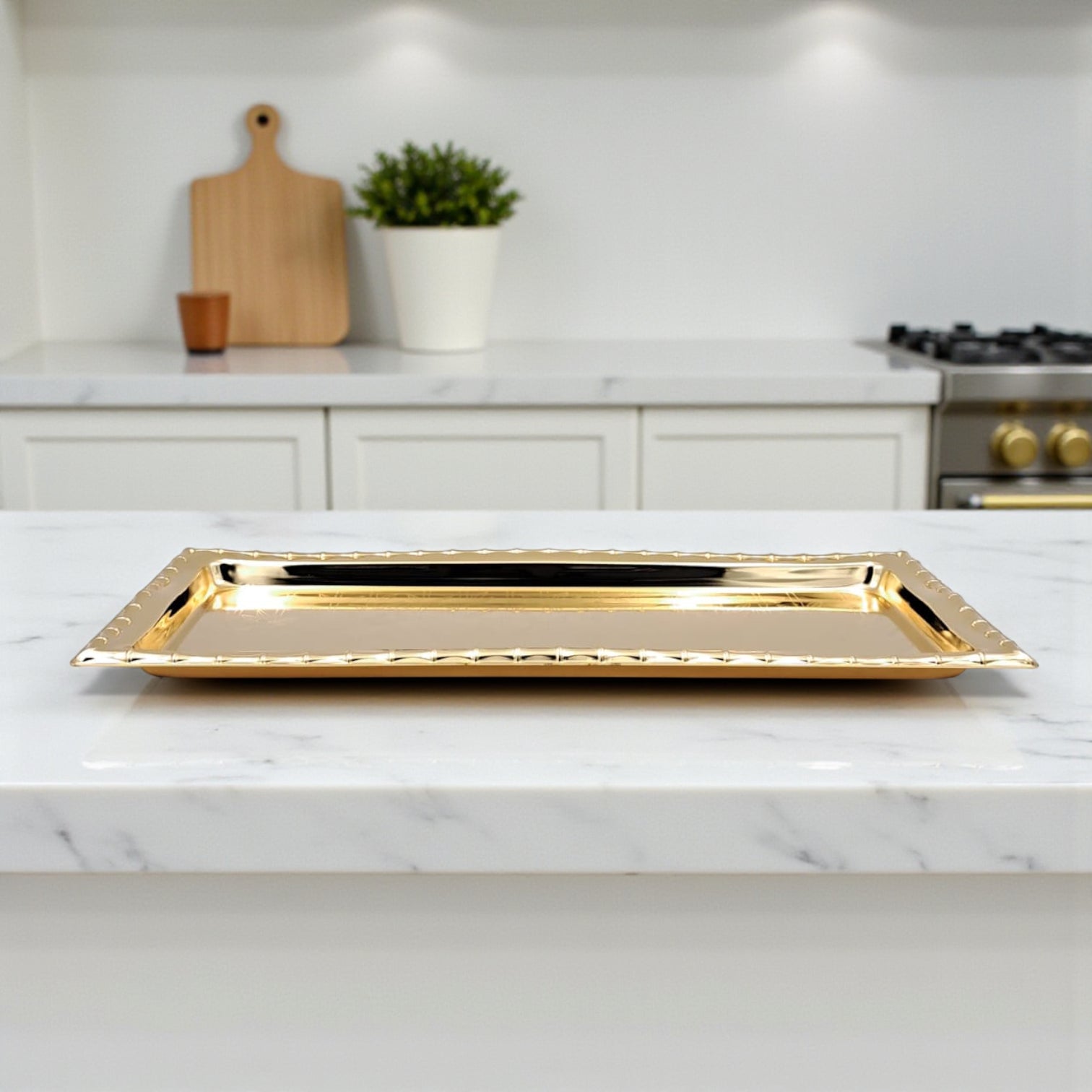 Najib Gold Rectangular Serving Tray – Elegant Polished Finish | Decorative & Functional Food Serving Tray | 39x39cm | Durable Stainless Steel | Made in P.R.C