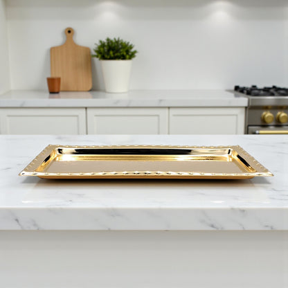 Najib Gold Rectangular Serving Tray – Elegant Polished Finish | Decorative & Functional Food Serving Tray | 39x39cm | Durable Stainless Steel | Made in P.R.C