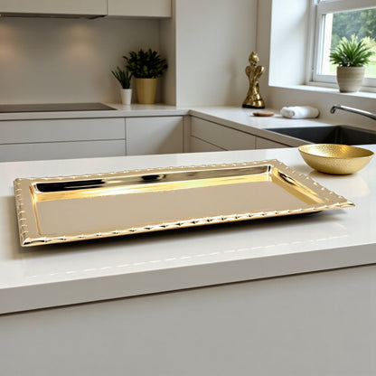 Najib Gold Rectangular Serving Tray – Elegant Polished Finish | Decorative & Functional Food Serving Tray | 39x39cm | Durable Stainless Steel | Made in P.R.C