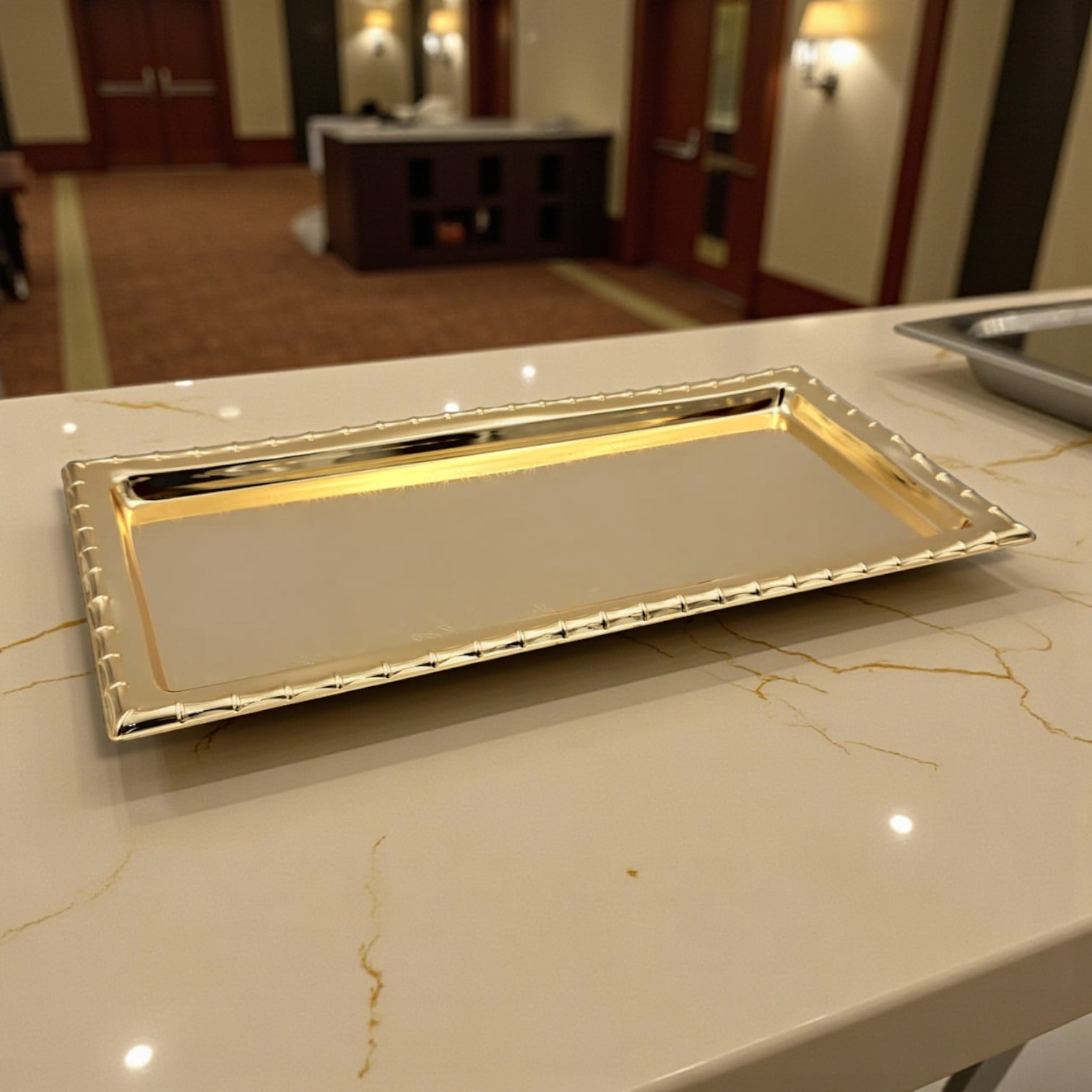 Najib Gold Rectangular Serving Tray – Elegant Polished Finish | Decorative & Functional Food Serving Tray | 39x39cm | Durable Stainless Steel | Made in P.R.C