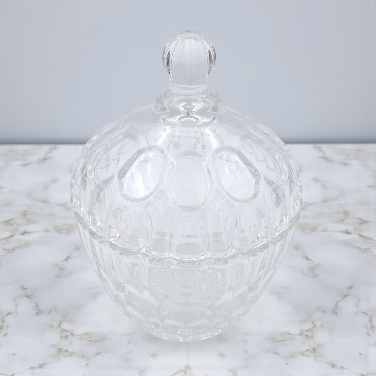 Yesink Decorative Glass Jar with Lid | Elegant Crystal Candy Jar for Sweets, Nuts, or Sugar | Premium Clear Storage Bowl with Textured Design