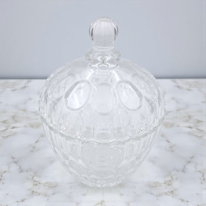 Yesink Decorative Glass Jar with Lid | Elegant Crystal Candy Jar for Sweets, Nuts, or Sugar | Premium Clear Storage Bowl with Textured Design