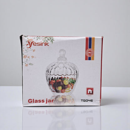 Yesink Decorative Glass Jar with Lid | Elegant Crystal Candy Jar for Sweets, Nuts, or Sugar | Premium Clear Storage Bowl with Textured Design