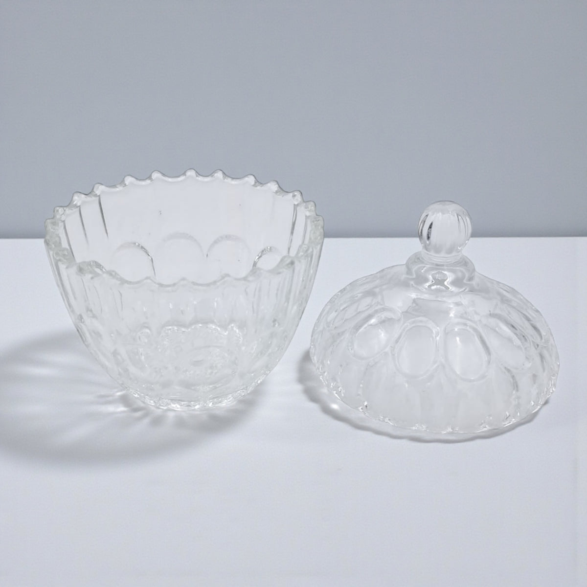 Yesink Decorative Glass Jar with Lid | Elegant Crystal Candy Jar for Sweets, Nuts, or Sugar | Premium Clear Storage Bowl with Textured Design
