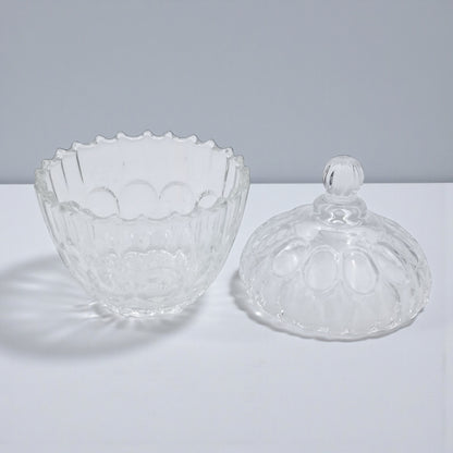 Yesink Decorative Glass Jar with Lid | Elegant Crystal Candy Jar for Sweets, Nuts, or Sugar | Premium Clear Storage Bowl with Textured Design